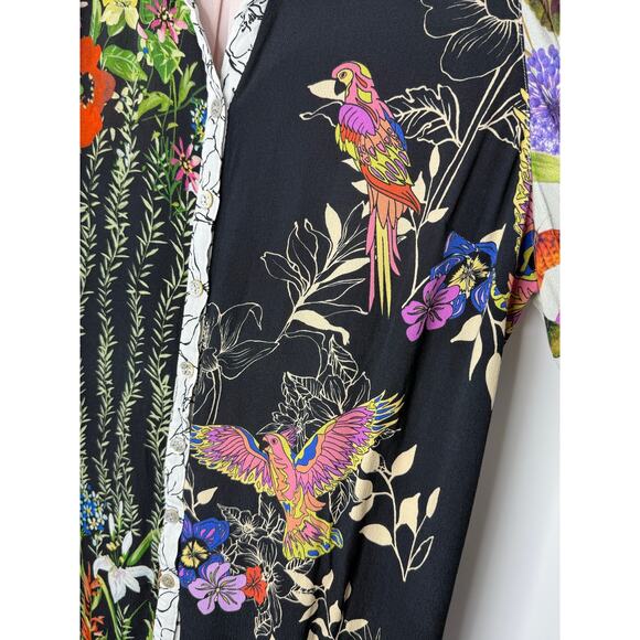 John Mark Women’s 3X Mixed Media Floral Tunic Blouse Button Front Boho Birds - Picture 4 of 10